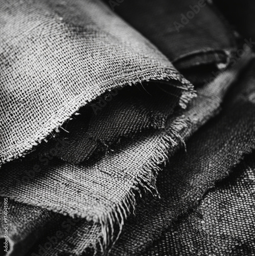 a close up of textile material, made in the old days, in black and white photo