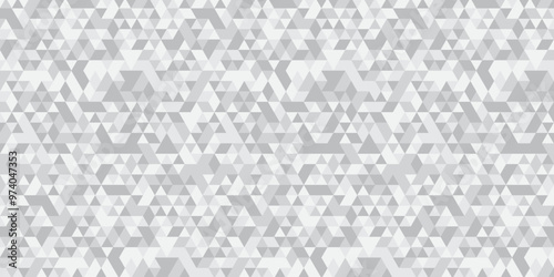 	
Abstract geometric white and gray background seamless mosaic and low polygon triangle texture wallpaper. Triangle shape retro wall grid pattern geometric ornament tile vector square element.