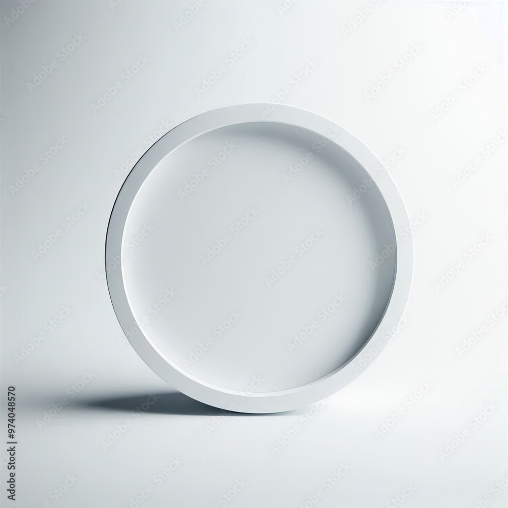 A clean white plate on a table, empty and showing a simple circular design A clean white plate on a table, empty and showing a simple circular design