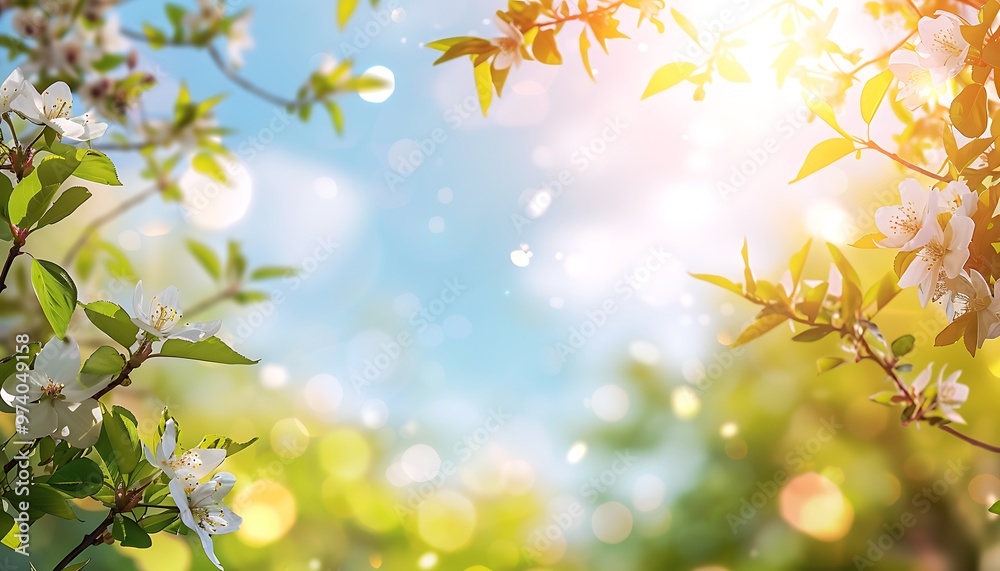 Beautiful blue sky with clouds and green leaves on a bright sunny day Beautiful blue sky with clouds and green leaves on a bright sunny day