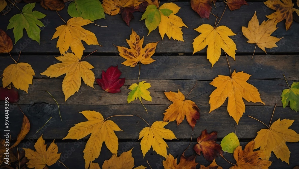 Autumn leaves on a wood background. Autumn leaves on a wood background.