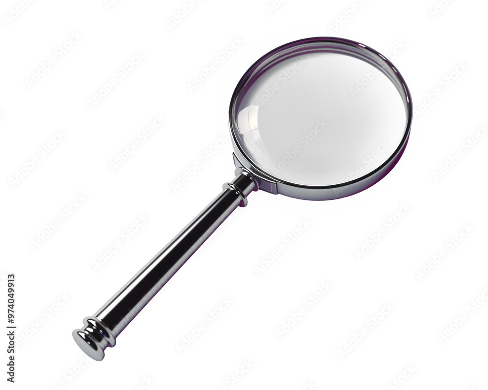 A magnifying glass lays on a transparent background. A magnifying glass lays on a transparent background.