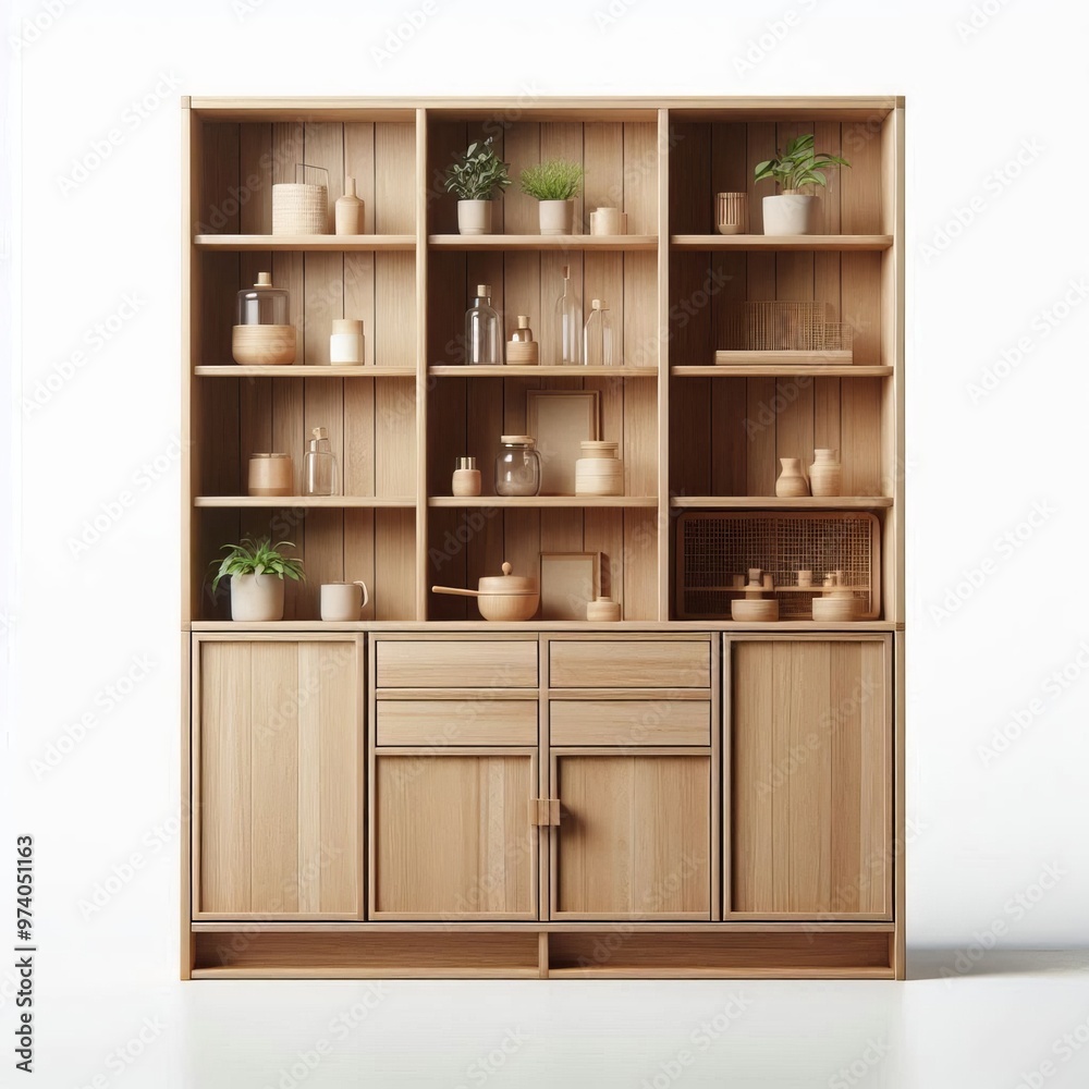 A brown wooden wardrobe with drawers and shelves stands closed in an empty room, featuring a simple design with handles and a smooth wood texture, blending into the home's interior architecture A brown wooden wardrobe with drawers and shelves stands closed in an empty room, featuring a simple design with handles and a smooth wood texture, blending into the home's interior architecture