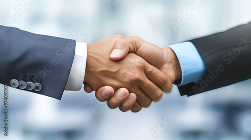 Two Business Professionals Shaking Hands in a Close-Up Shot, Highlighting Professionalism, Partnership, and Success with Sharp Focus and Shallow Depth of Field in a Blurred Background Setting.