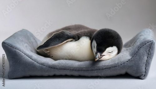 baby penguin sleeping on a couch