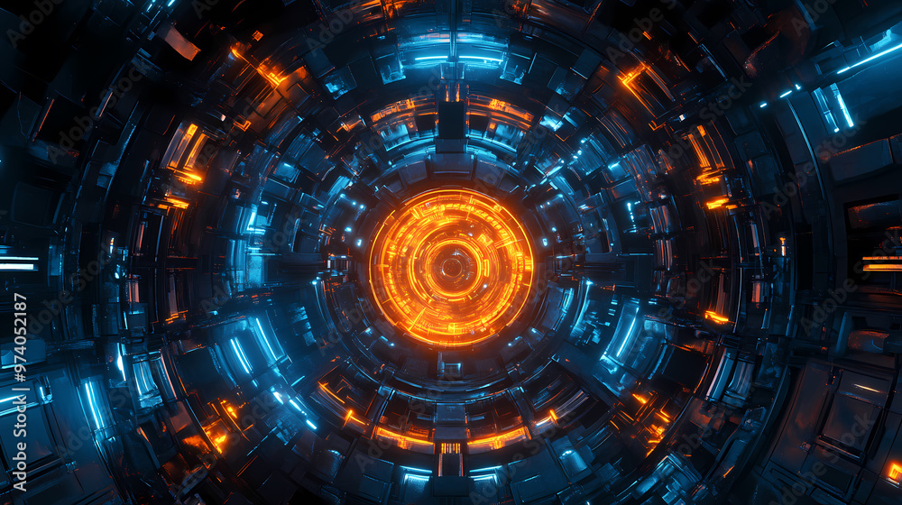 Energy loop in futuristic tech tunnel Energy loop in futuristic tech tunnel