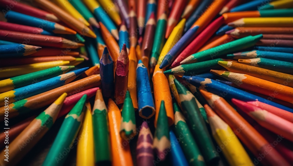 Crayons arranged in a detailed, colorful pattern Crayons arranged in a detailed, colorful pattern