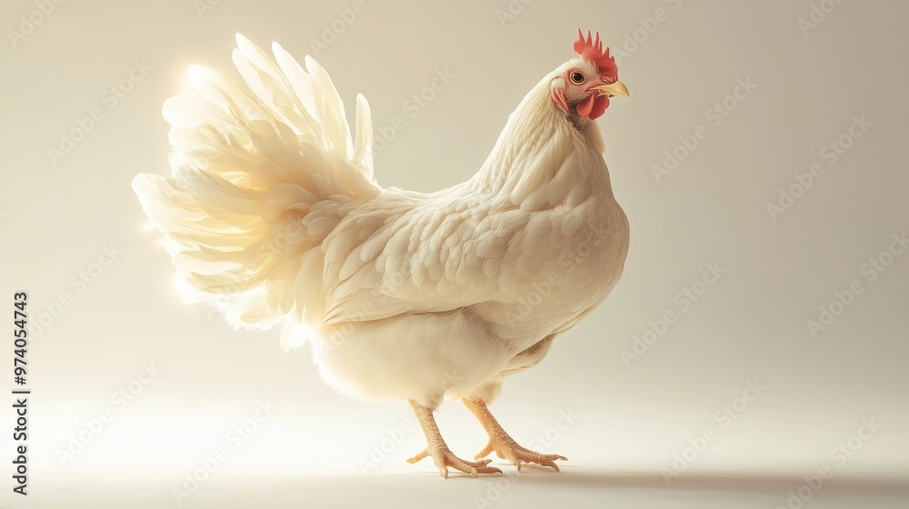 A detailed and realistic white broiler chicken standin A detailed and realistic white broiler chicken standin