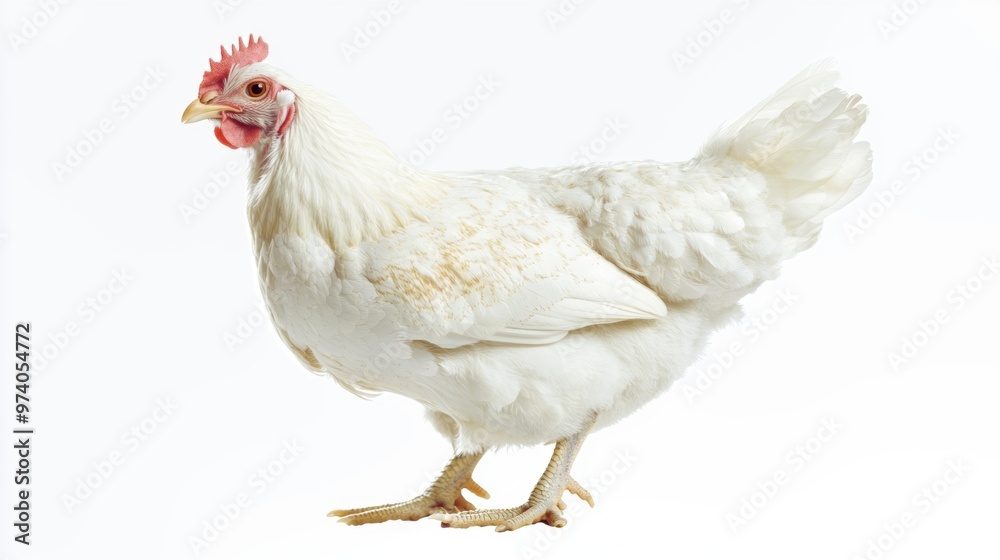 A detailed and realistic white broiler chicken standin A detailed and realistic white broiler chicken standin