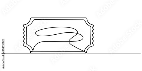 Continuous one line drawing cinema ticket. Vintage cinema ticket isolated on a white background. Vector illustration, Single continuous line drawing of ticket. one line draw design graphic vector