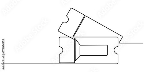 Continuous one line drawing cinema ticket. Vintage cinema ticket isolated on a white background. Vector illustration, Single continuous line drawing of ticket. one line draw design graphic vector