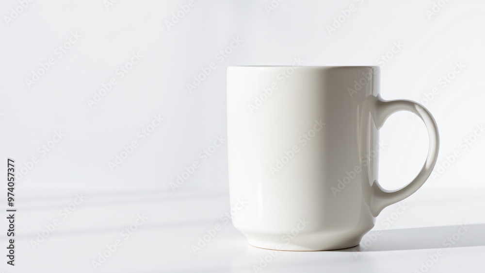Obraz premium A simple white coffee mug on a clean countertop in bright natural light showcasing minimalist design
