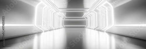 Wallpaper Mural Futuristic white hallway with bright neon lights. Torontodigital.ca