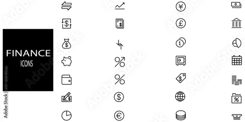 Finance simple concept 28 icons set. Contains such loan, cash, saving, financial goal, profit, budget, mutual fund, earning money and revenue .Vector illustration.