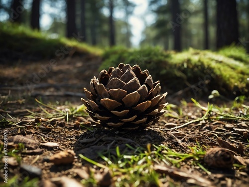 Pine cone on the ground.