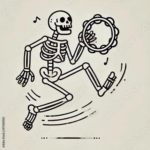 Dancing Skeleton Playing Tambourine Illustration
