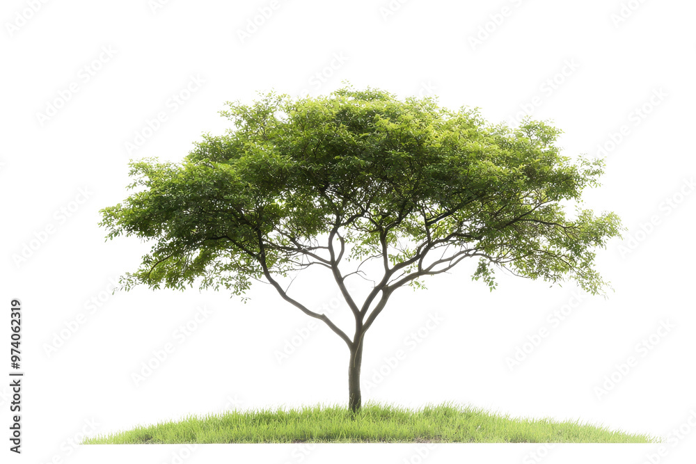 Isolated green tree with lush foliage on a small grassy hill against a clear background. Perfect for design, presentation, or illustration projects. Isolated green tree with lush foliage on a small grassy hill against a clear background. Perfect for design, presentation, or illustration projects.