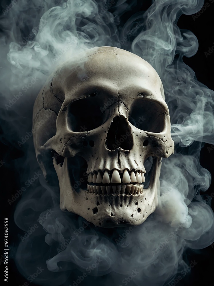 Skull engulfed in smoke, a warning about smoking’s dangers Skull engulfed in smoke, a warning about smoking’s dangers