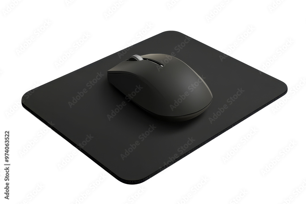 Modern wireless computer mouse on a sleek black mouse pad. Ideal for office setups, tech products, and workspace imagery. Modern wireless computer mouse on a sleek black mouse pad. Ideal for office setups, tech products, and workspace imagery.
