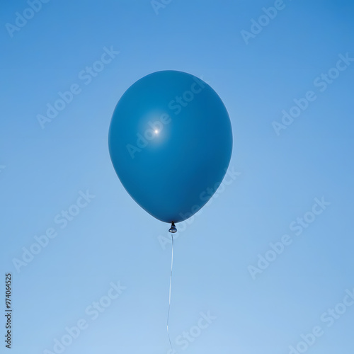 Single Blue Balloon Floating in Clear Sky