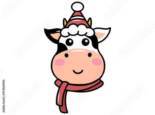 Christmas Cow Head Cartoon Illustration