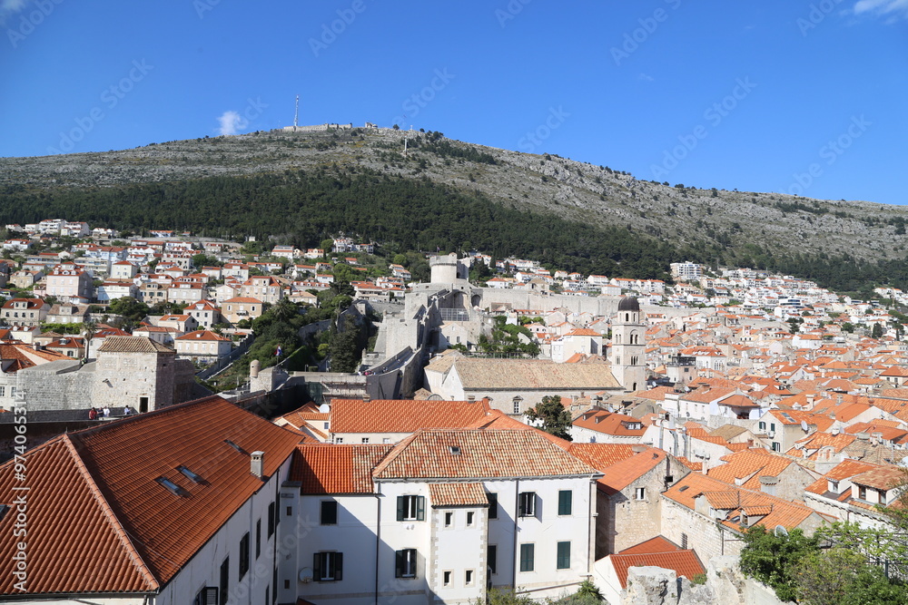 Dubrovnik, Croatia, old town,tiled roof of a houses ancient stone building with a triangular facade, architecture view, travel places April 22, 2023 Dubrovnik, Croatia, old town,tiled roof of a houses ancient stone building with a triangular facade, architecture view, travel places April 22, 2023