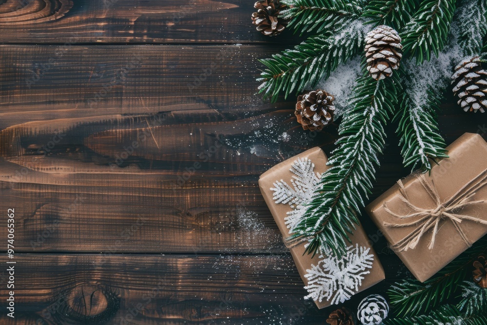 Christmas Presents on Wooden Background Christmas Presents on Wooden Background