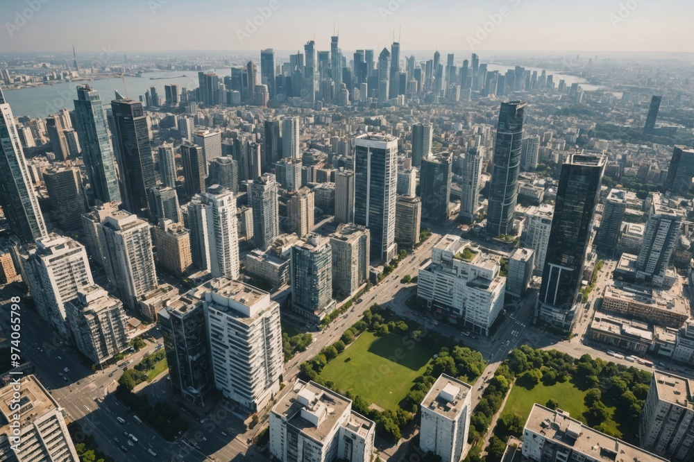 Fototapeta premium High angle view of cityscape during sunny day