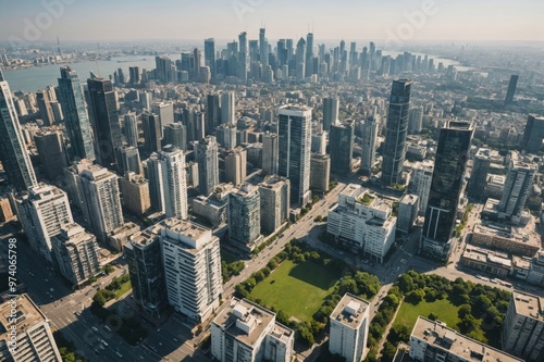 High angle view of cityscape during sunny day