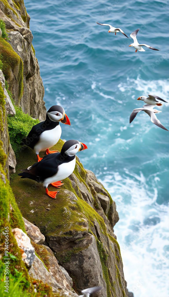 Fototapeta premium Atlantic puffin wallpapers for I pad, Notebook cover, I phone, tab mobile high quality images