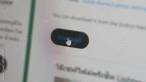 User click download button for downloading interesting files to private storage computer, system for getting online data through internet. Concept of online technology for convenience. Webography. photo