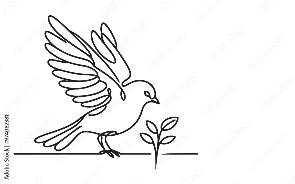 Obraz premium Continuous one art line hand drawing bird. doodle Minimalist bird, outline design. illustration vector on white background