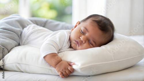 Comfortable Sleep - Indian baby resting on a soft white pillow.
