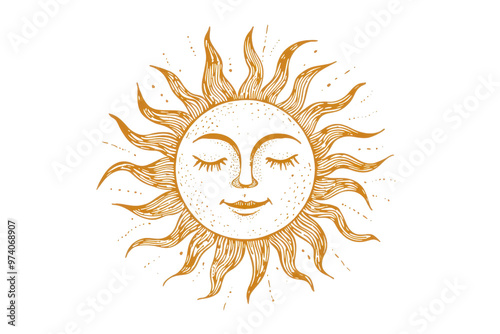 Wallpaper Mural Vintage sun illustration with a face, rustic and artistic design. Perfect for decor, print art, and creative projects. Torontodigital.ca