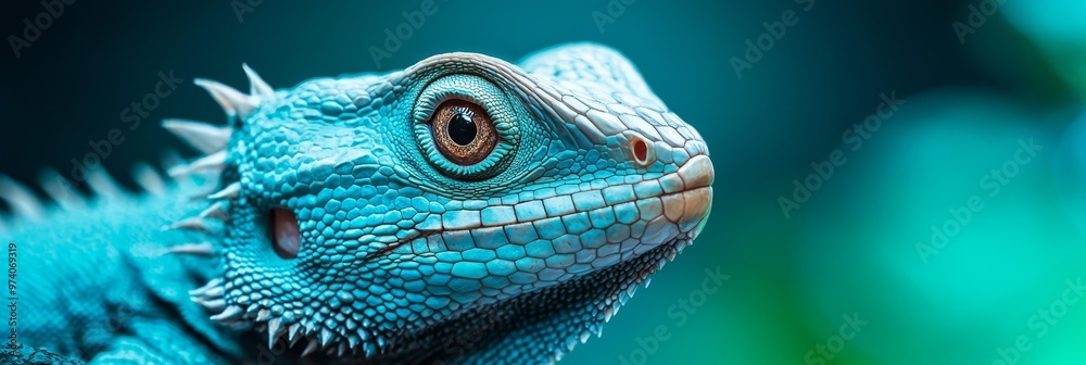 A tight shot of a lizard's head against a softly blurred backdrop A tight shot of a lizard's head against a softly blurred backdrop