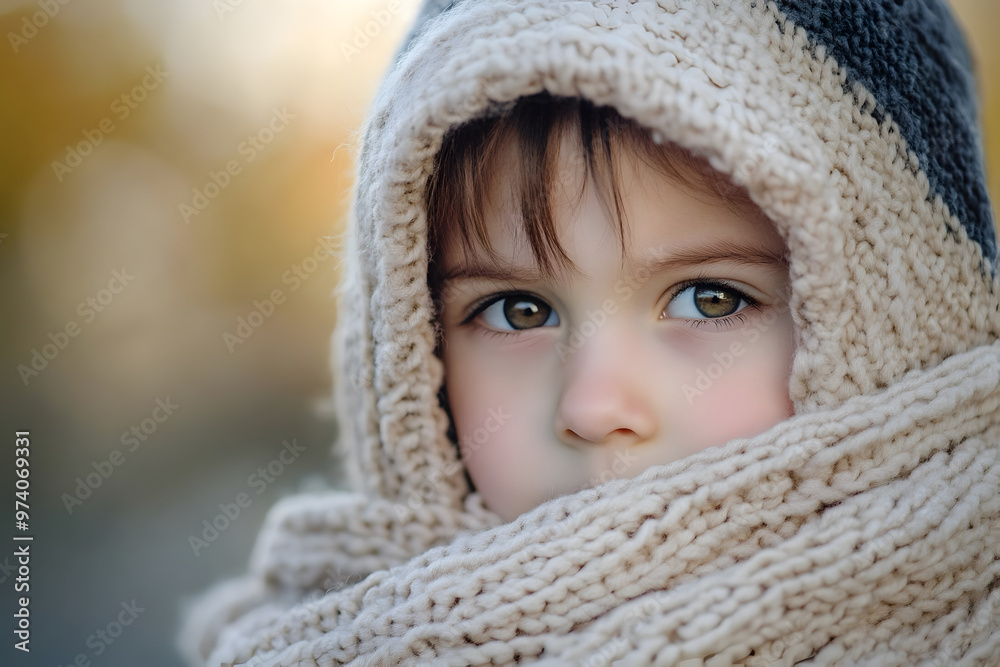 A child with flu wrapped in a blanket A child with flu wrapped in a blanket