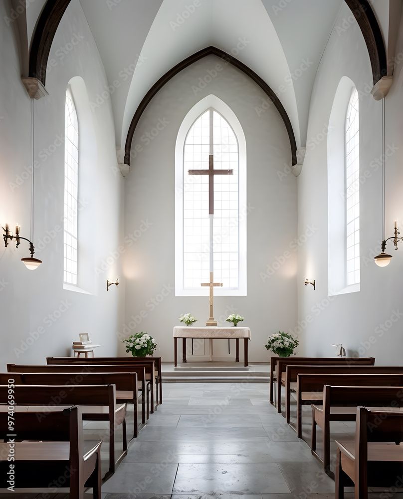 Fototapeta premium Minimalist design of interior decoration of a church