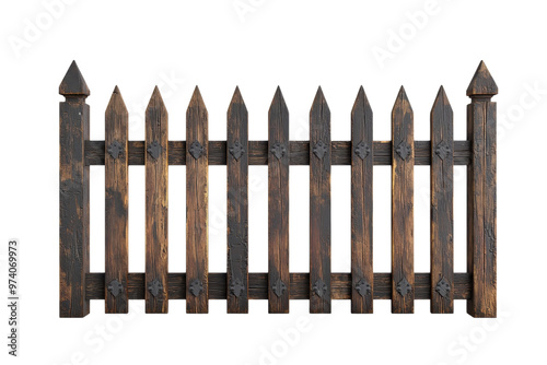 Wooden picket fence isolated on a transparent background. Perfect for outdoor, garden, and security-related uses in various applications.