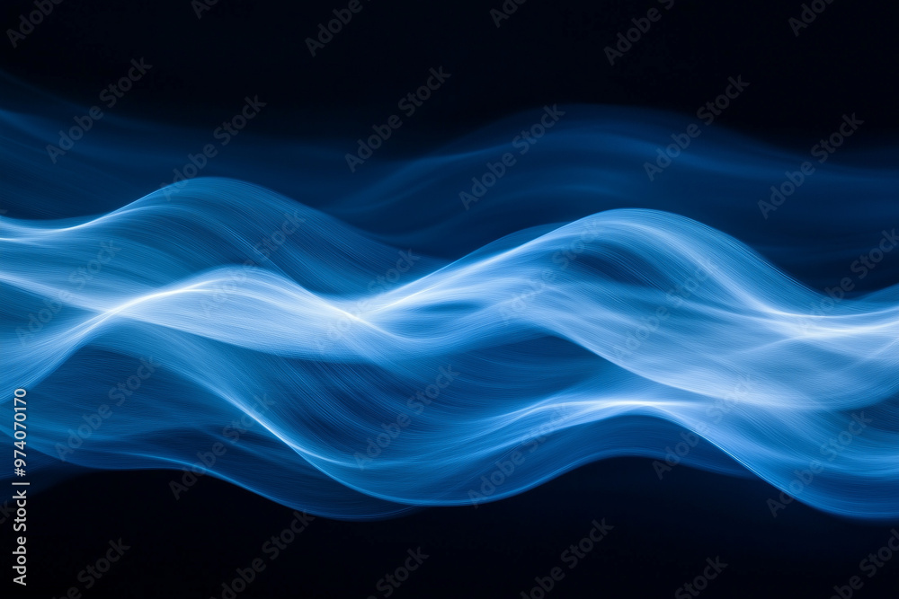 Smooth, flowing blue light waves on a dark background, creating an abstract and futuristic visual effect with soft gradients and a sense of motion Smooth, flowing blue light waves on a dark background, creating an abstract and futuristic visual effect with soft gradients and a sense of motion
