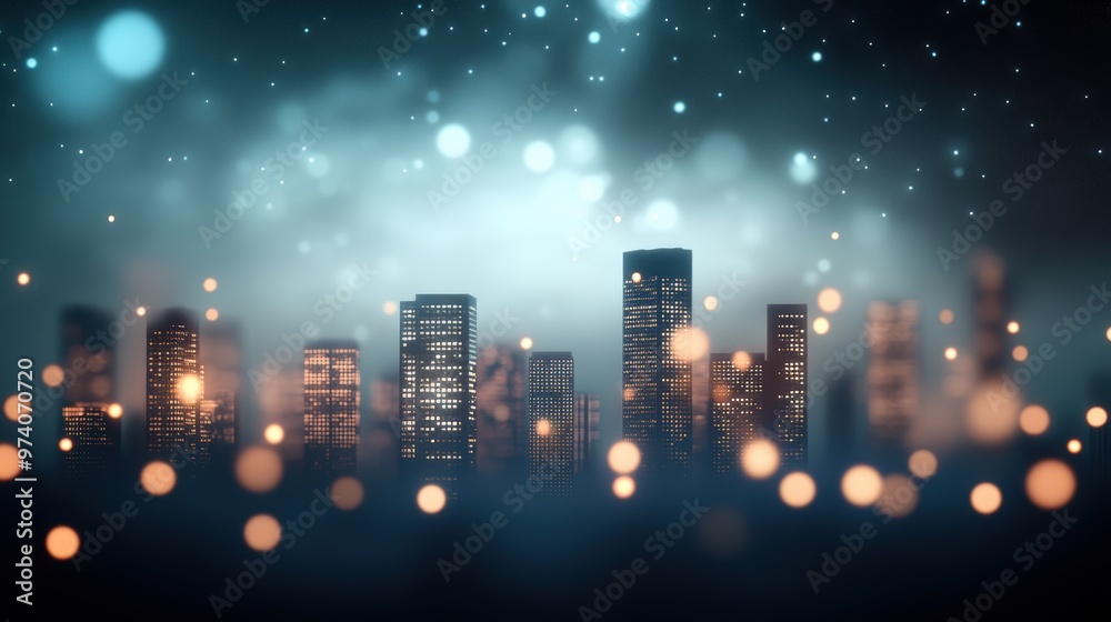 A dramatic illustration of a nighttime skyline with twinkling lights, glowing windows, and a dark, atmospheric sky. A dramatic illustration of a nighttime skyline with twinkling lights, glowing windows, and a dark, atmospheric sky.