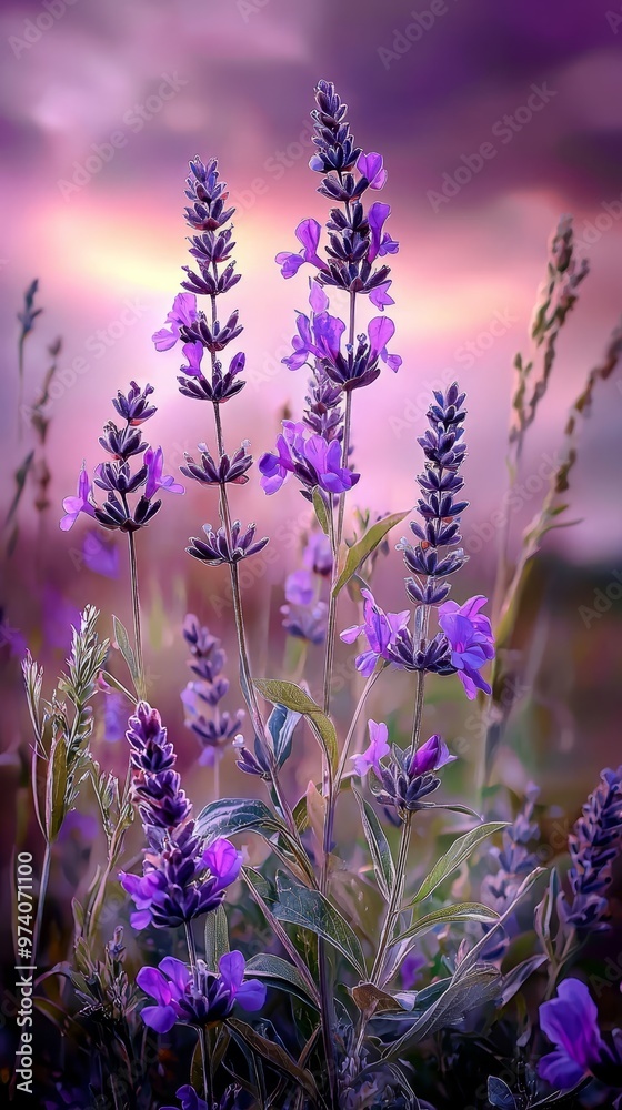 Obraz premium A field filled with purple flowers beneath a unified purple sky