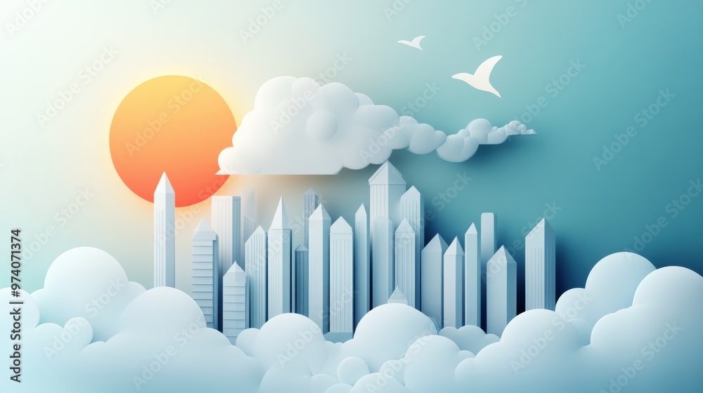 Fototapeta premium A futuristic and imaginative illustration of a downtown cityscape skyline, incorporating advanced technologies and unconventional forms.
