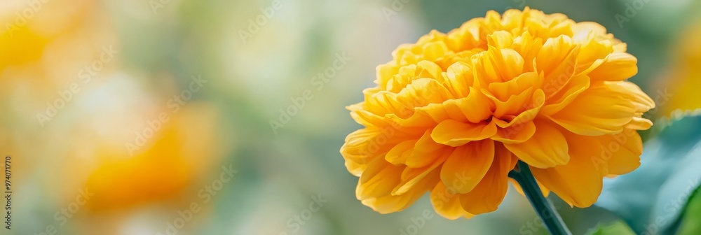 A tight shot of a yellow bloom against a backdrop of out-of-focus green foliage A tight shot of a yellow bloom against a backdrop of out-of-focus green foliage