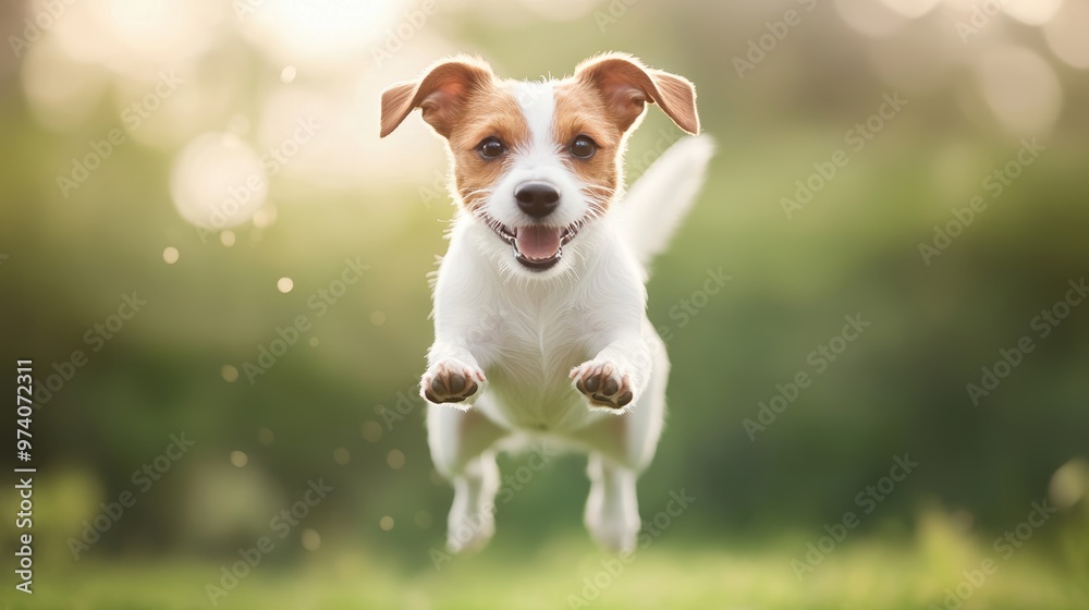 A Jack Russell Terrier with a wagging tail, jumping and spinning in circles, overflowing with happy energy. A Jack Russell Terrier with a wagging tail, jumping and spinning in circles, overflowing with happy energy.