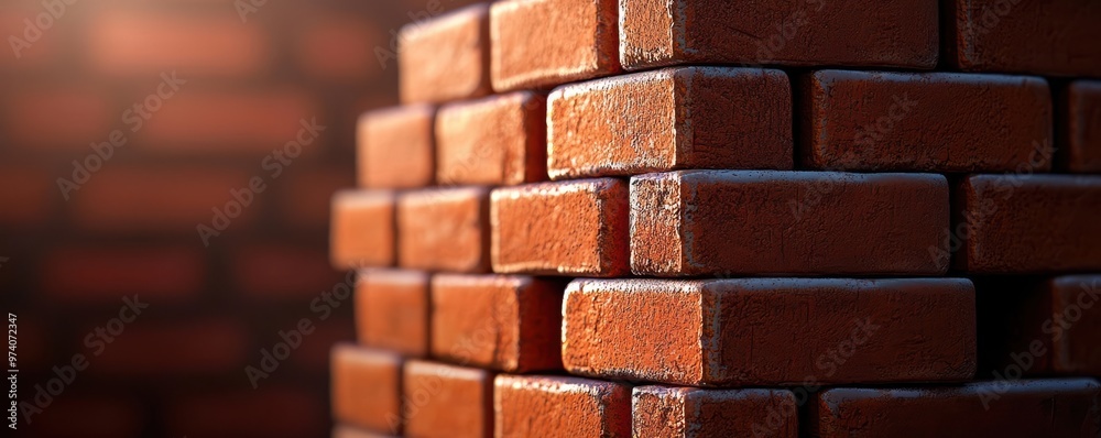 Close-up view of stacked bricks showcasing texture and color, perfect for construction themes and architectural backgrounds. Close-up view of stacked bricks showcasing texture and color, perfect for construction themes and architectural backgrounds.