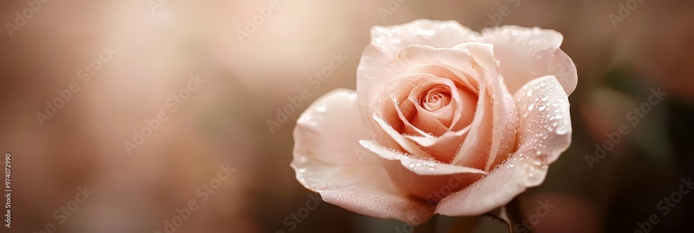 A tight shot of a pink rose, dewdrops glistening on its petals, backdrop softly blurred A tight shot of a pink rose, dewdrops glistening on its petals, backdrop softly blurred