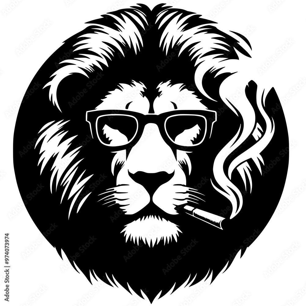 Obraz premium Silhouette portrait of a smoking lion