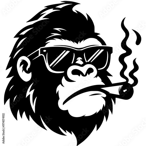 Silhouette portrait of a gorilla smoking