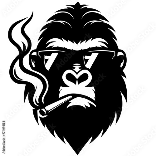 Silhouette portrait of a gorilla smoking