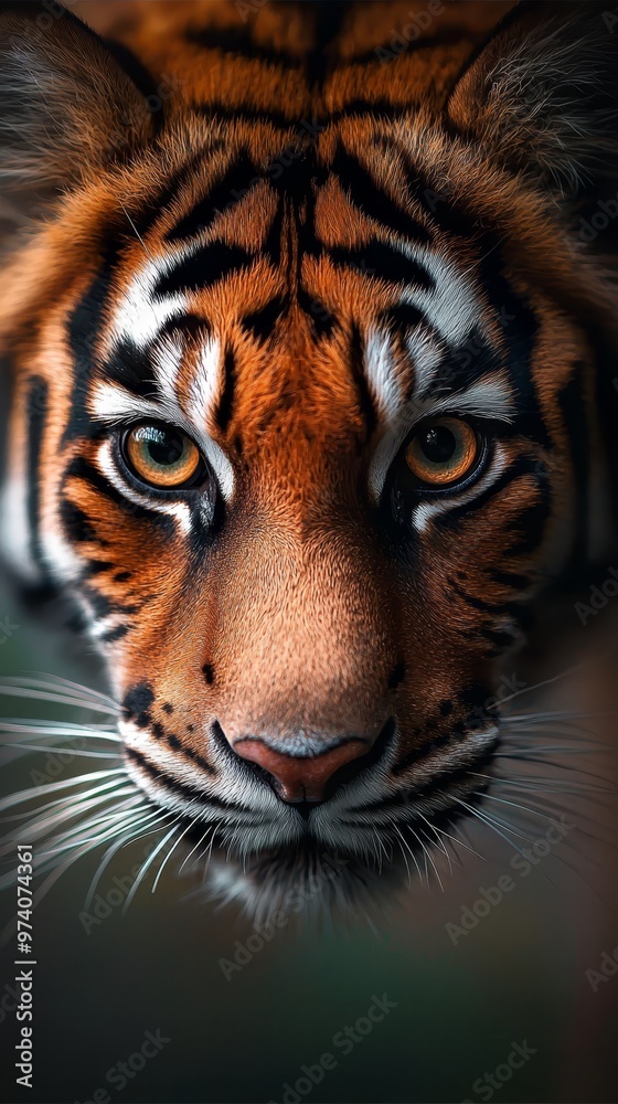 A tight shot of a tiger's intense face with a blurred background A tight shot of a tiger's intense face with a blurred background